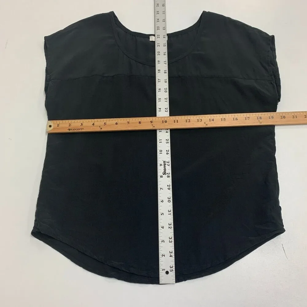 Joie Silk Blouse Womens XS Extra Small Black Cap Sleeve Scoop Neck Lined Shirt